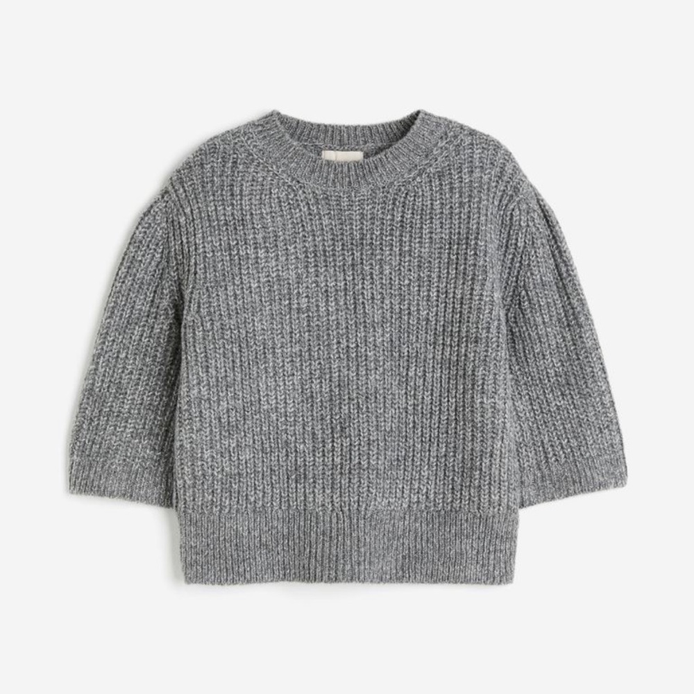 H & M Grey Melange Wool blend Rib-knit Top size M